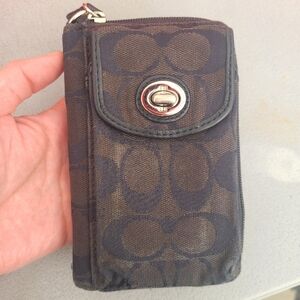 Coach Signature Canvas Wallet/phone Case with Silver Turnlock